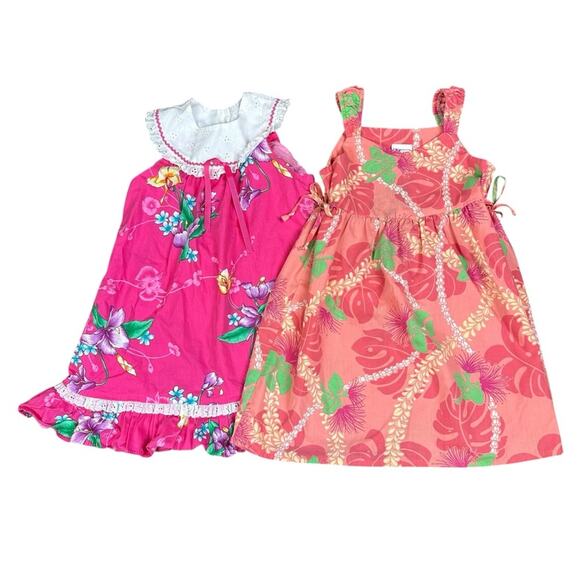 Floral Hawaiian Pink and Orange Dresses Lot Size 5 Toddler Made in Hawaii USA - Picture 1 of 6